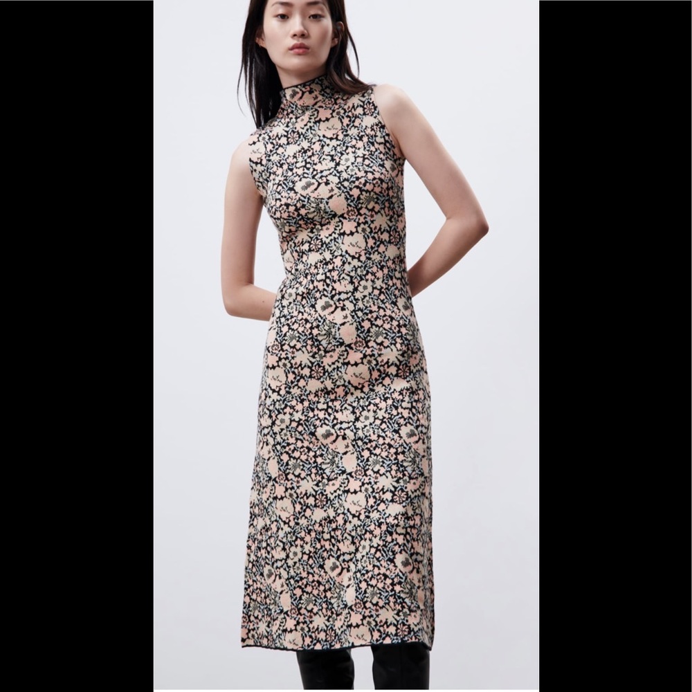 Zara floral jacquard knit dress